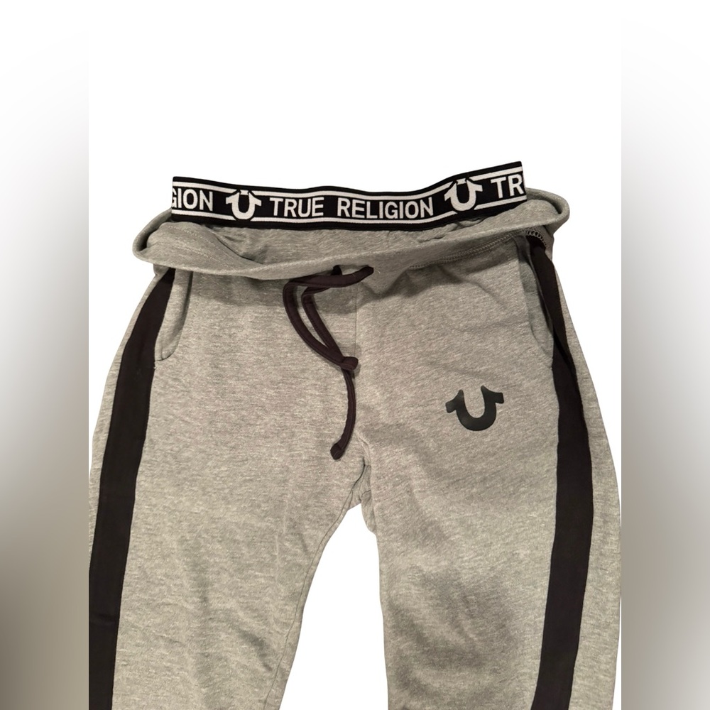 True Religion Heather Gray Hoodie and Jogger Tracksuit with Logo Accents XS - Picture 5 of 8